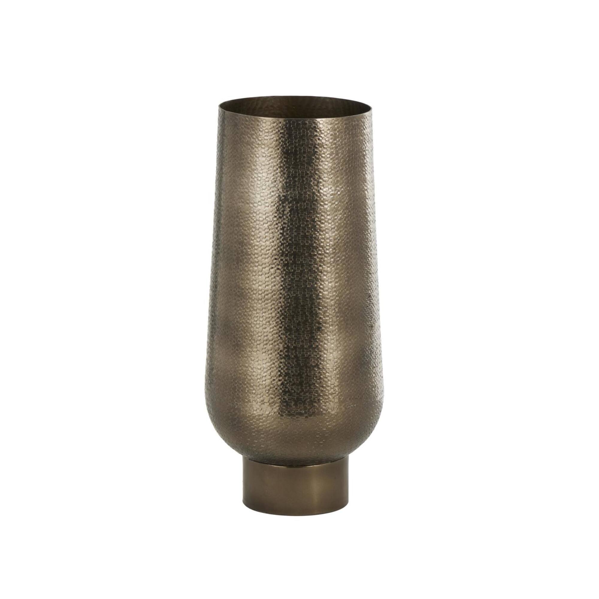 23.5" Brass Aluminum Metal Geometric Textured Wide Floor Vase with Elevated Base